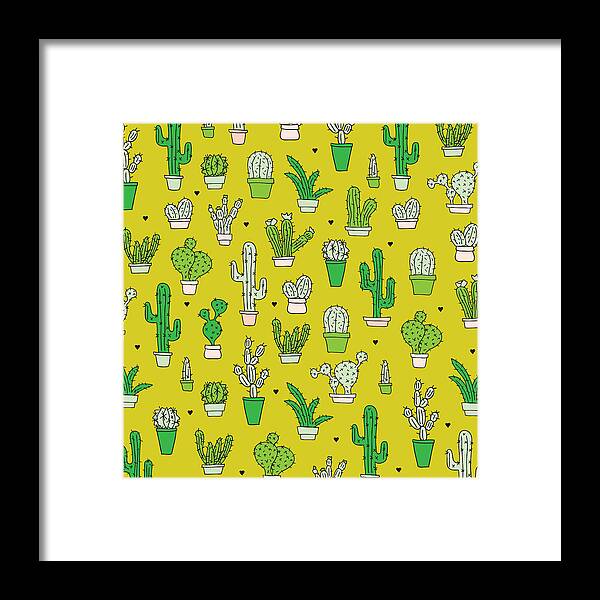 Cactus Framed Print featuring the drawing Little cactus botanical garden by Maaike Boot