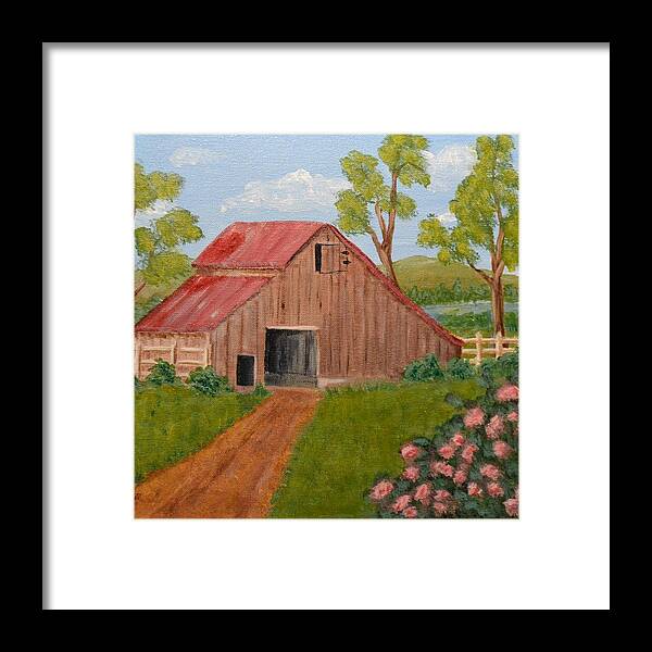 Farm Framed Print featuring the painting Little Country Farm by Nancy Sisco