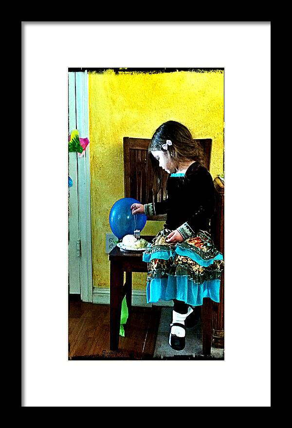 Little Girl At Birthday Party Eating Cake Framed Print featuring the photograph Little Girl At Party by David Zumsteg
