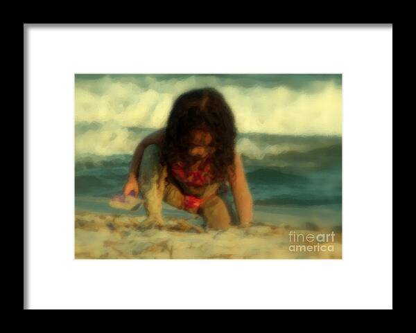 Little Girl Framed Print featuring the photograph Little Girl at the Beach by Lydia Holly