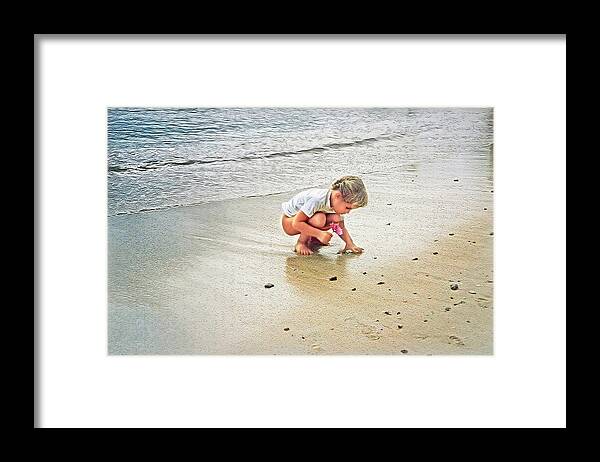 Child Framed Print featuring the photograph Little Girl on the Beach by Hanny Heim