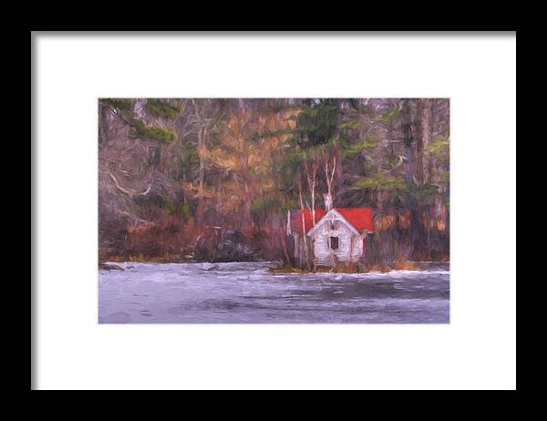 Lake Framed Print featuring the mixed media Little House on the Lake by Jean-Pierre Ducondi