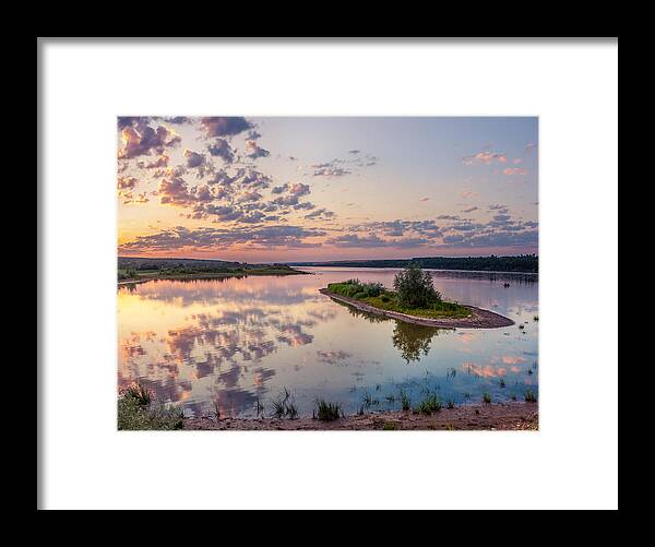 Quiet Framed Print featuring the photograph Little island on sunset by Dmytro Korol