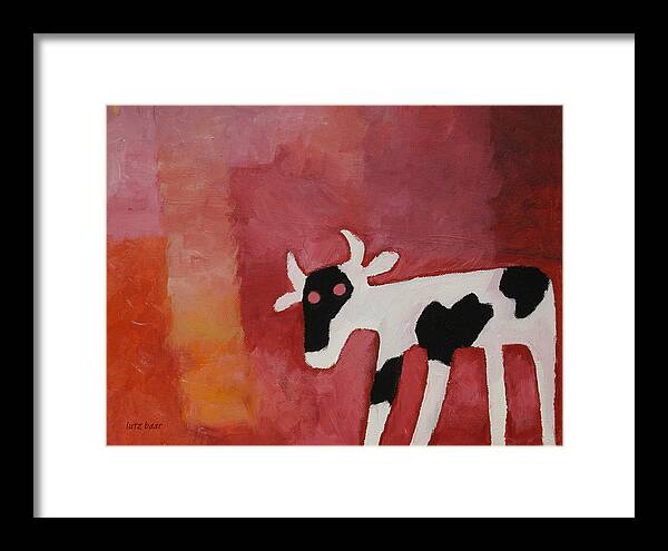 Little White Cow Framed Print featuring the painting Little White Cow by Lutz Baar