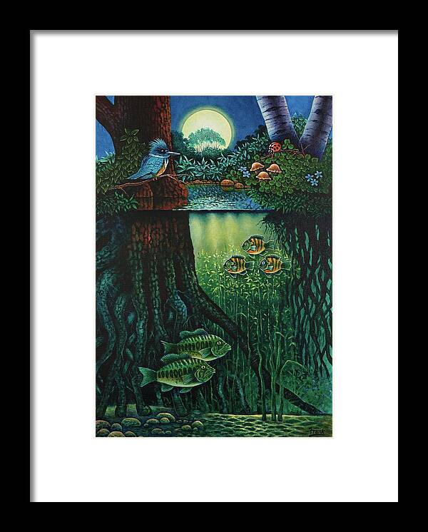 Fantasy Framed Print featuring the painting Little World Chapter Kingfisher by Michael Frank