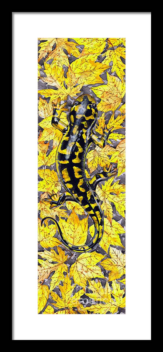 Lizard Framed Print featuring the painting LIZARD in YELLOW NATURE - Elena Yakubovich by Elena Daniel Yakubovich