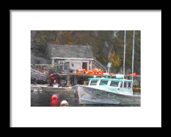 Lobster Boat Framed Print featuring the photograph Lobster Boat New Harbor Maine Painterly Effect by Carol Leigh