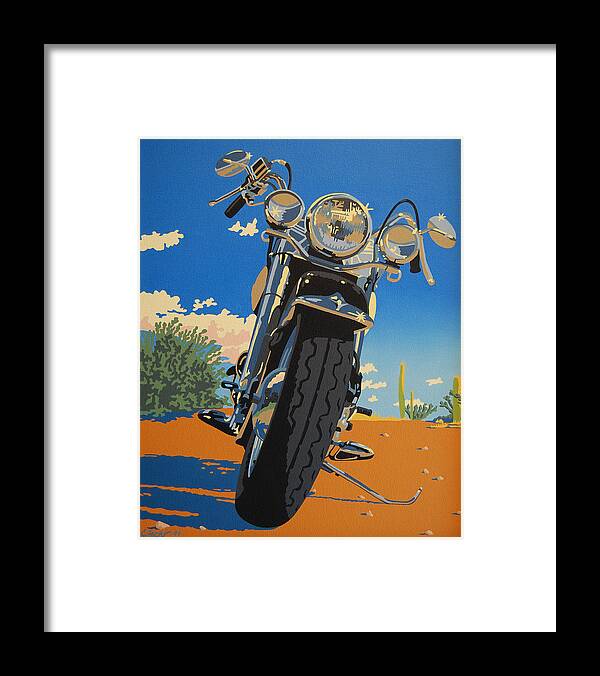 Motorcycle Framed Print featuring the painting Loco Motion by Cheryl Fecht
