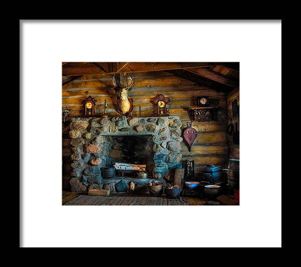 Log Cabin With Fireplace Framed Print featuring the photograph Log Cabin with Fireplace by Paul Freidlund