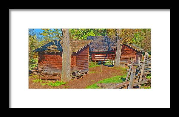 Oliver Miller Homestead Framed Print featuring the digital art Log House and Outbuildings / Oliver Miller Homestead by Digital Photographic Arts