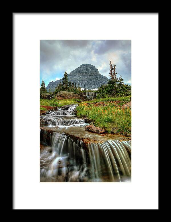 Logan Pass Framed Print featuring the photograph Logan Cascades by Ryan Smith
