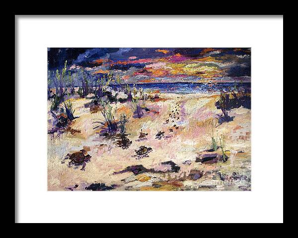Beaches Oil Paintings Framed Print featuring the painting Georgia Beach Jekyll Island Sunset by Ginette Callaway