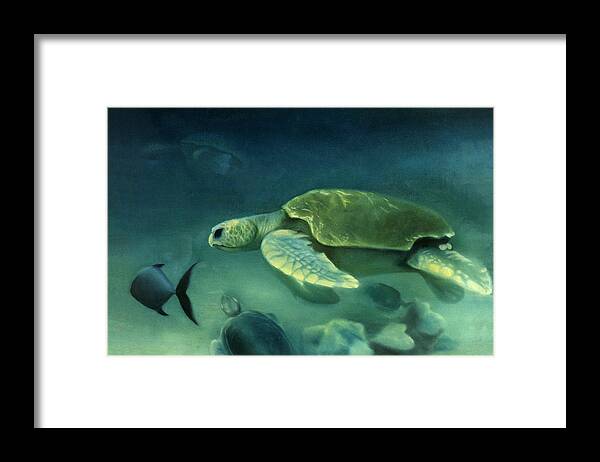 Loggerhead Turtles Framed Print featuring the painting Loggerhead Turtle by Anni Adkins