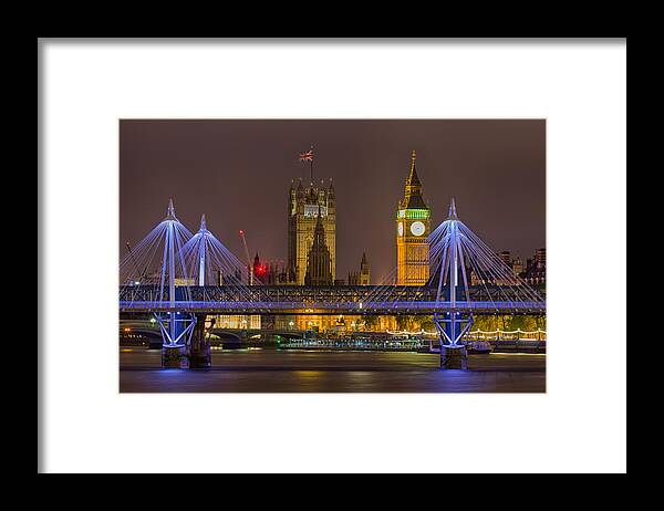England Framed Print featuring the photograph London at Night 1 by Leah Palmer
