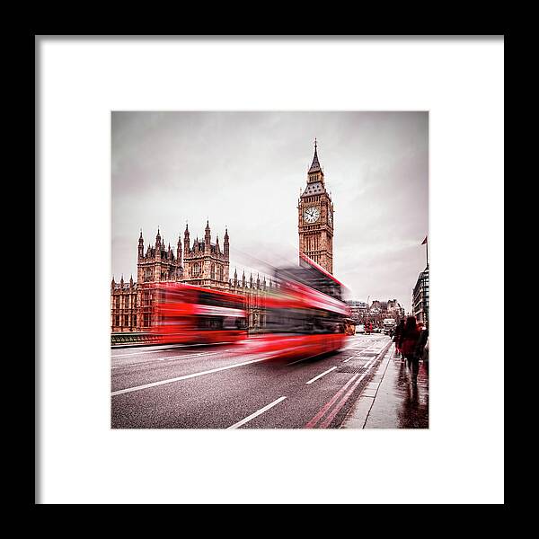 Clock Tower Framed Print featuring the photograph London Big Ben And Traffic On by Mbbirdy