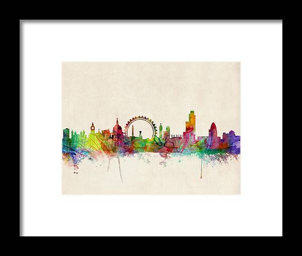 London Framed Print featuring the digital art London Skyline Watercolour by Michael Tompsett