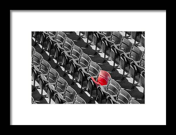 #21 Framed Print featuring the photograph Lone Red Number 21 Fenway Park BW by Susan Candelario