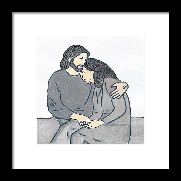 Jesus Framed Print featuring the painting Lonely meets God by Magdalena Frohnsdorff