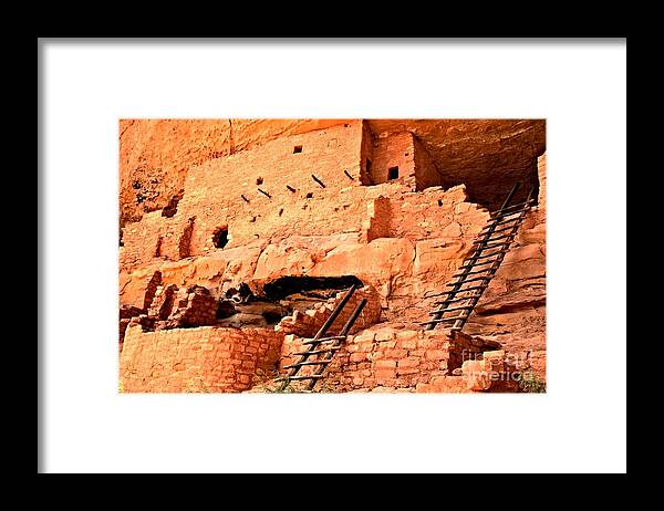 Mesa Verde Framed Print featuring the photograph Long House Ladders by Adam Jewell