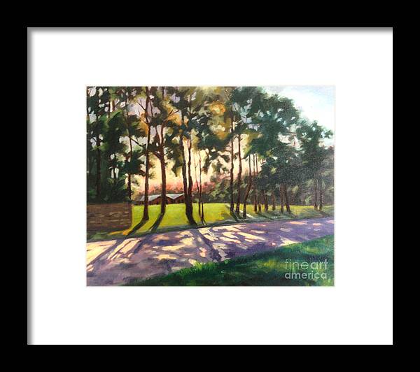 Late Afternoon Shadows Framed Print featuring the painting Long Shadows on Longmire by Nancy Parsons