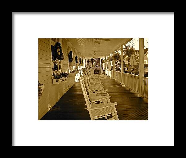 Sepia Framed Print featuring the photograph Long Southern Porch #2 by Denise Mazzocco