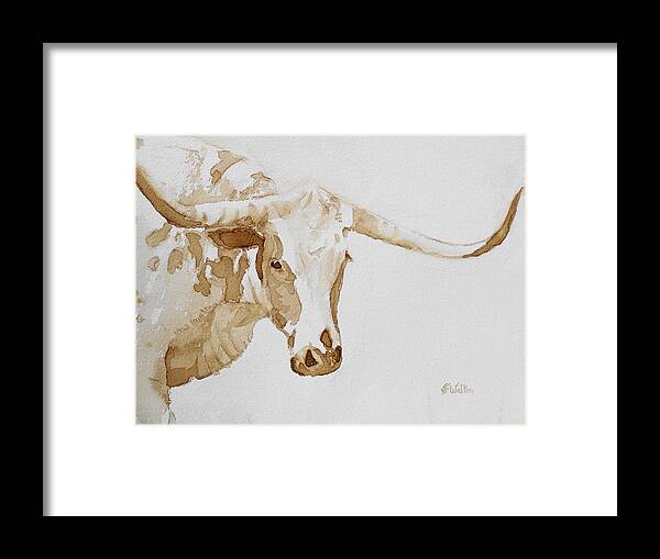 Coffee Framed Print featuring the painting Longhorn by Judy Fischer Walton