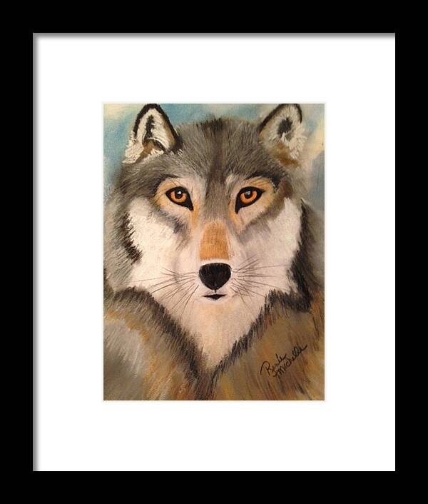 Wolf Framed Print featuring the pastel Looking at a Timber Wolf by Renee Michelle Wenker