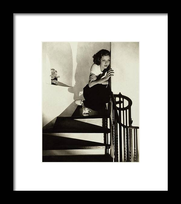 Actress Framed Print featuring the photograph Loretta Young Sitting On A Staircase by Edward Steichen