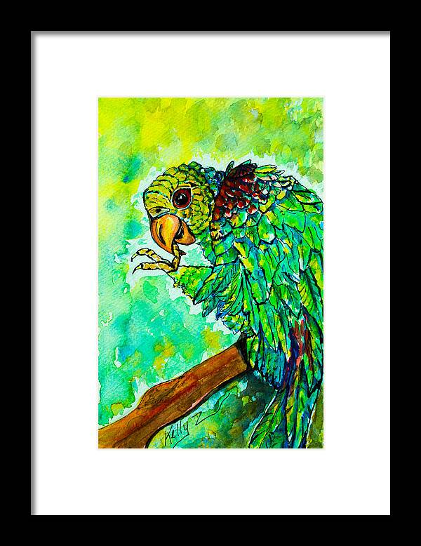 Parrot Framed Print featuring the painting Loro Verde by Kelly Smith