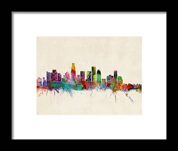 Watercolour Framed Print featuring the digital art Los Angeles City Skyline by Michael Tompsett
