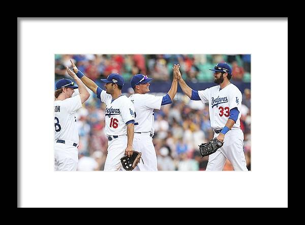 Celebration Framed Print featuring the photograph Los Angeles Dodgers V Arizona by Mark Metcalfe