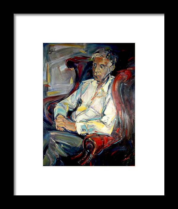 Portrait Framed Print featuring the painting Lost in thought by Zofia Kijak