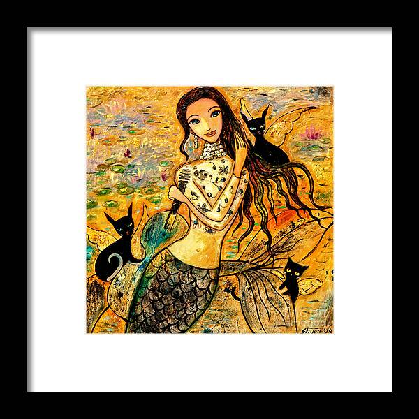 Mermaid Art Framed Print featuring the painting Lotus Pool by Shijun Munns