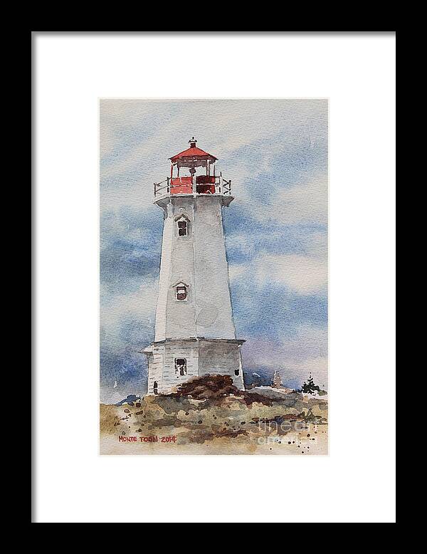 The Louisbourg Lighthouse At Louisbourg Framed Print featuring the painting Louisbourg Lighthouse by Monte Toon