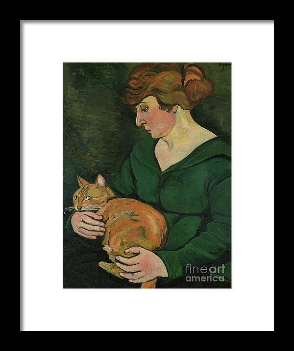 Cat Framed Print featuring the painting Louison e Raminou by Marie Clementine Valadon