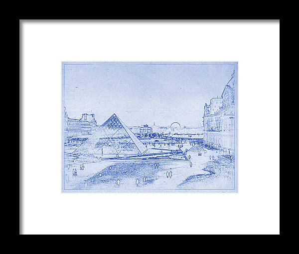 Louvre Framed Print featuring the photograph Louvre and Paris Skyline Blueprint by Kaleidoscopik Photography