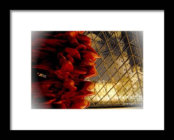 Paris Framed Print featuring the photograph Louvre Pyramid and Red Sculpture by Jacqueline M Lewis