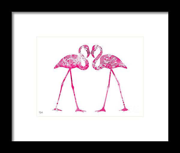 Love Flamingos Watercolor Print Framed Print featuring the painting Love Flamingos by Watercolor Girl