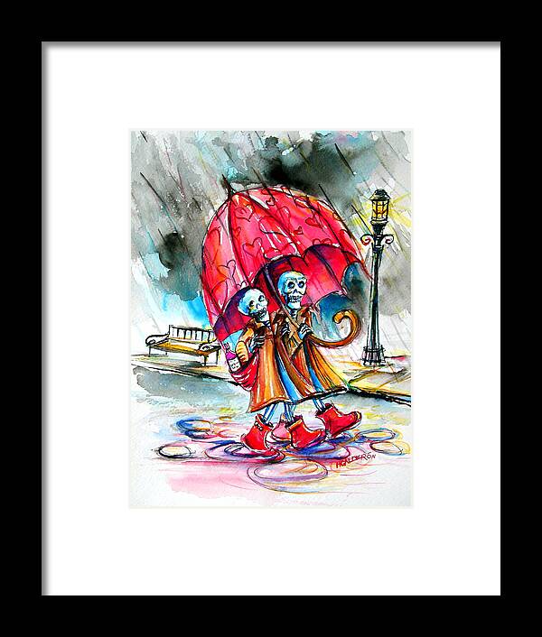 Day Of The Dead Framed Print featuring the painting Love in the Rain by Heather Calderon