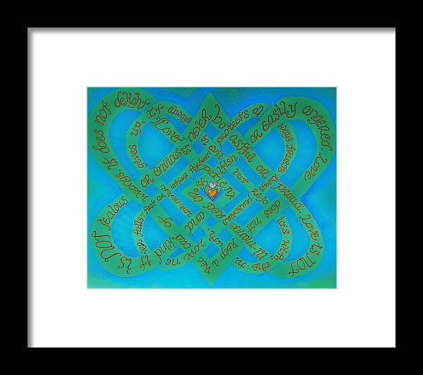 1 Corinthians13 Framed Print featuring the painting Love is blue by Hidden Mountain