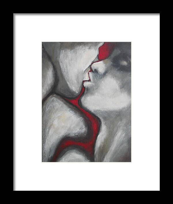 Original Framed Print featuring the painting Lovers - Kiss5 by Carmen Tyrrell