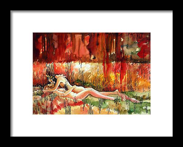 Lovers Framed Print featuring the painting Lovers The Lady and the Boy by Ayan Ghoshal