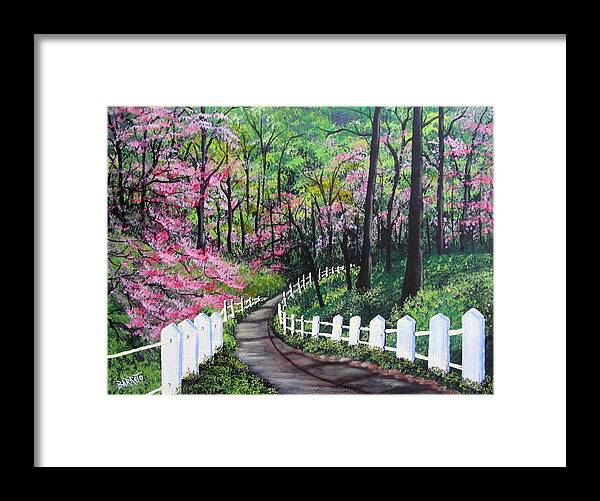 Trees Framed Print featuring the painting Lovers' Trail by Gloria E Barreto-Rodriguez