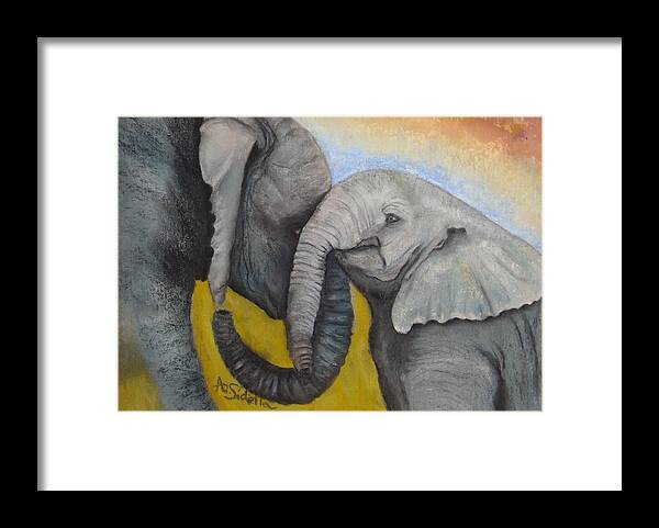 Elephant Paintings Framed Print featuring the painting Loving by Annamarie Sidella-Felts