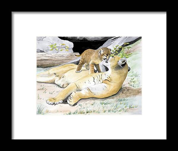 Mountain Lion Framed Print featuring the painting Loving Moment by Joette Snyder