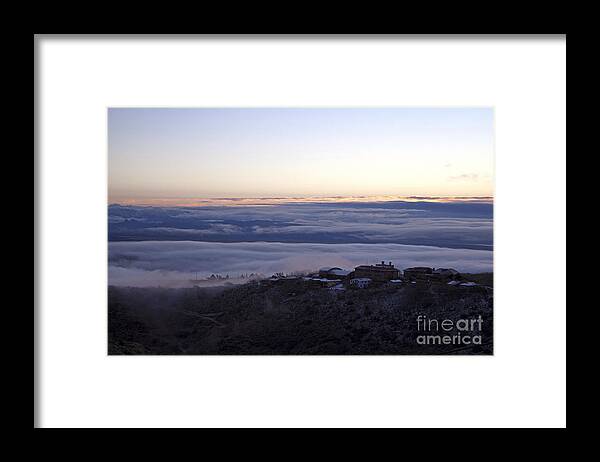 Sunrise Framed Print featuring the photograph Low Lying Clouds in Waves before Sunrise over Jerome Arizona by Ron Chilston