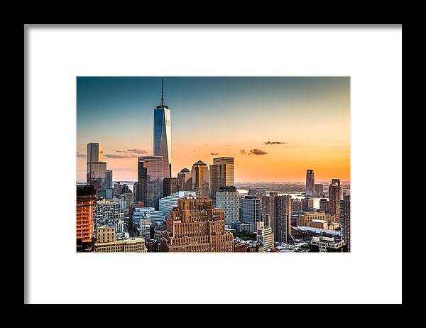 Broadway Framed Print featuring the photograph Lower Manhattan at sunset by Mihai Andritoiu