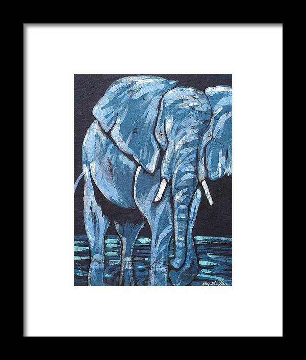 Blue Framed Print featuring the tapestry - textile Loxodonta by Kay Shaffer