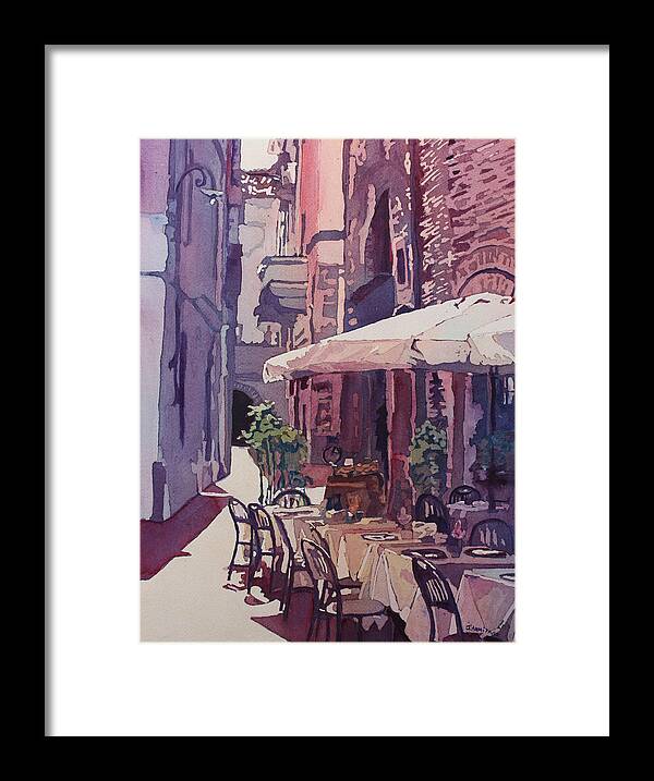 Lucca Framed Print featuring the painting Lucca Cafe by Jenny Armitage