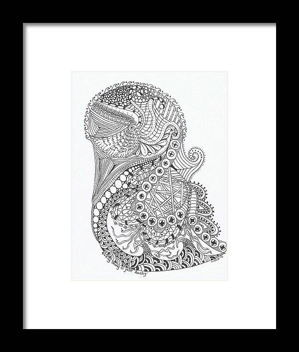 Zentangles Framed Print featuring the mixed media Lucky Ducky by Ruth Dailey